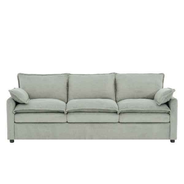 English Elm Modern Plush Faux Fur 3 Seater Sofa with Pocket Springs and Armrest Storage Pockets Green N719P433666F