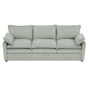 English Elm Modern Plush Faux Fur 3 Seater Sofa with Pocket Springs and Armrest Storage Pockets Green N719P433666F