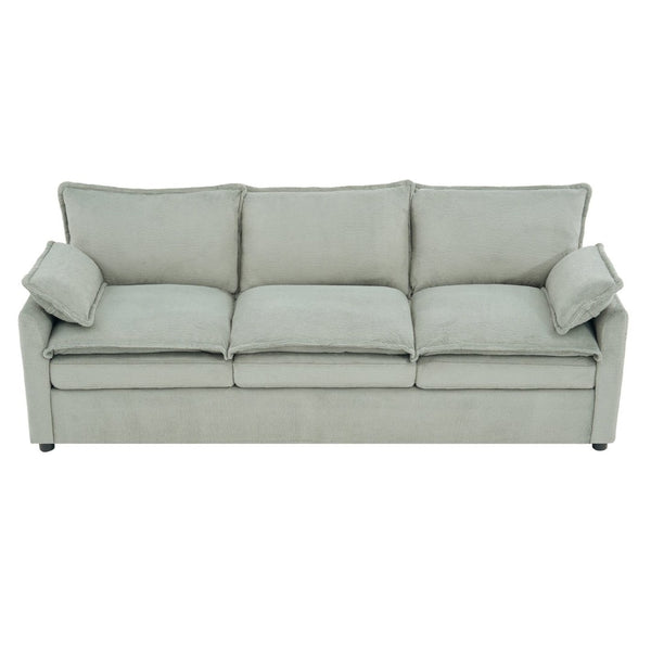 English Elm Modern Plush Faux Fur 3 Seater Sofa with Pocket Springs and Armrest Storage Pockets Green N719P433666F