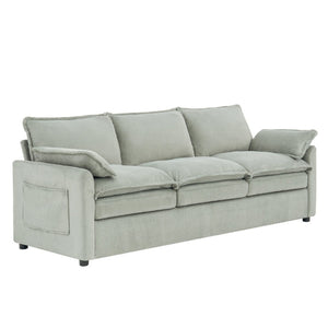 English Elm Modern Plush Faux Fur 3 Seater Sofa with Pocket Springs and Armrest Storage Pockets Green N719P433666F