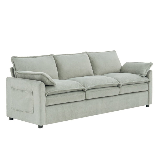 English Elm Modern Plush Faux Fur 3 Seater Sofa with Pocket Springs and Armrest Storage Pockets Green N719P433666F