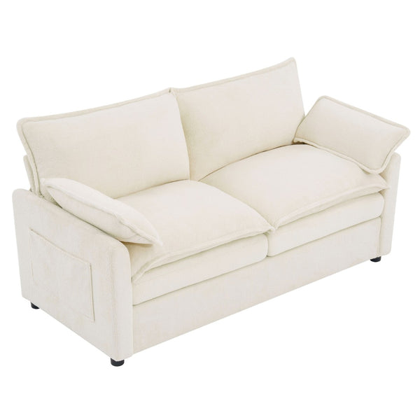 English Elm Modern Plush Faux Fur Loveseat with Pocket Spring Cushions and Armrest Storage Pockets Beige N719P433667A