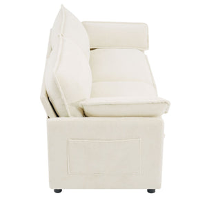 English Elm Modern Plush Faux Fur Loveseat with Pocket Spring Cushions and Armrest Storage Pockets Beige N719P433667A