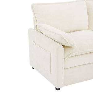 English Elm Modern Plush Faux Fur Loveseat with Pocket Spring Cushions and Armrest Storage Pockets Beige N719P433667A