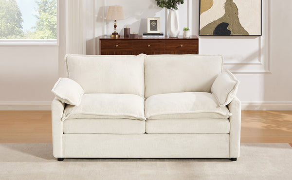 English Elm Modern Plush Faux Fur Loveseat with Pocket Spring Cushions and Armrest Storage Pockets Beige N719P433667A