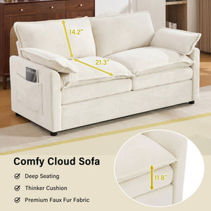 English Elm Modern Plush Faux Fur Loveseat with Pocket Spring Cushions and Armrest Storage Pockets Beige N719P433667A