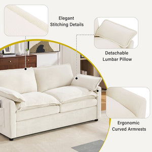 English Elm Modern Plush Faux Fur Loveseat with Pocket Spring Cushions and Armrest Storage Pockets Beige N719P433667A
