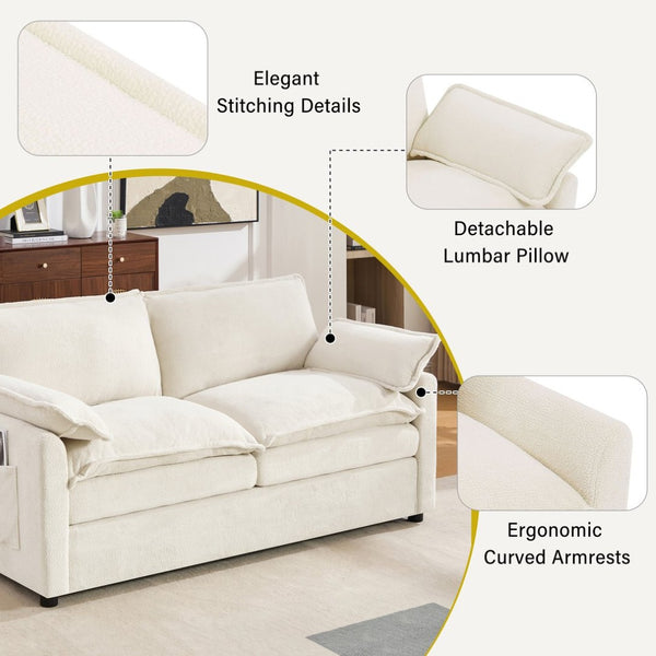 English Elm Modern Plush Faux Fur Loveseat with Pocket Spring Cushions and Armrest Storage Pockets Beige N719P433667A