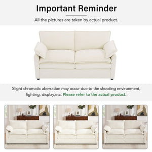 English Elm Modern Plush Faux Fur Loveseat with Pocket Spring Cushions and Armrest Storage Pockets Beige N719P433667A