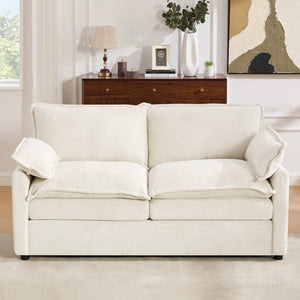 English Elm Modern Plush Faux Fur Loveseat with Pocket Spring Cushions and Armrest Storage Pockets Beige N719P433667A