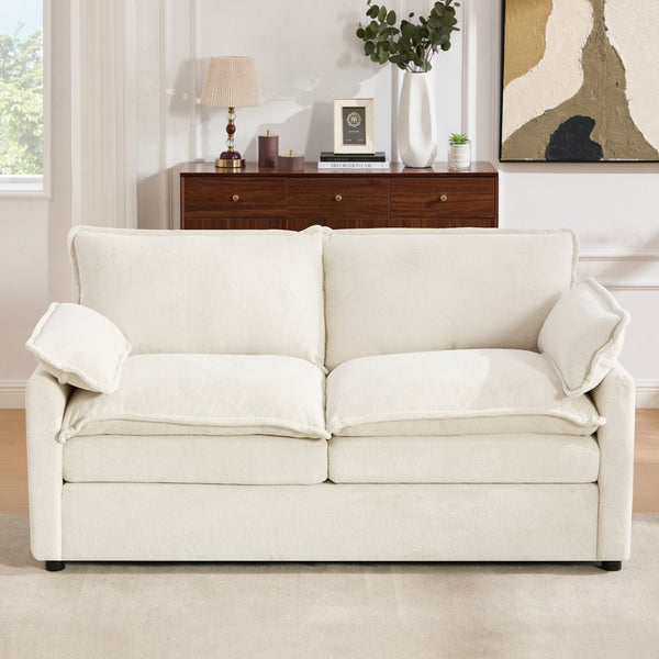 English Elm Modern Plush Faux Fur Loveseat with Pocket Spring Cushions and Armrest Storage Pockets Beige N719P433667A