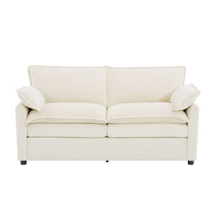 English Elm Modern Plush Faux Fur Loveseat with Pocket Spring Cushions and Armrest Storage Pockets Beige N719P433667A