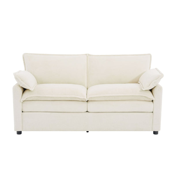 English Elm Modern Plush Faux Fur Loveseat with Pocket Spring Cushions and Armrest Storage Pockets Beige N719P433667A