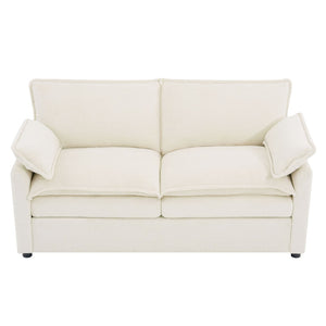 English Elm Modern Plush Faux Fur Loveseat with Pocket Spring Cushions and Armrest Storage Pockets Beige N719P433667A