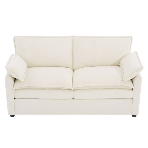 English Elm Modern Plush Faux Fur Loveseat with Pocket Spring Cushions and Armrest Storage Pockets Beige N719P433667A