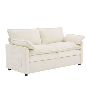 English Elm Modern Plush Faux Fur Loveseat with Pocket Spring Cushions and Armrest Storage Pockets Beige N719P433667A