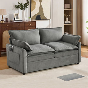 English Elm Modern Plush Faux Fur Loveseat with Pocket Spring Cushions and Armrest Storage Pockets Grey N719P433667E