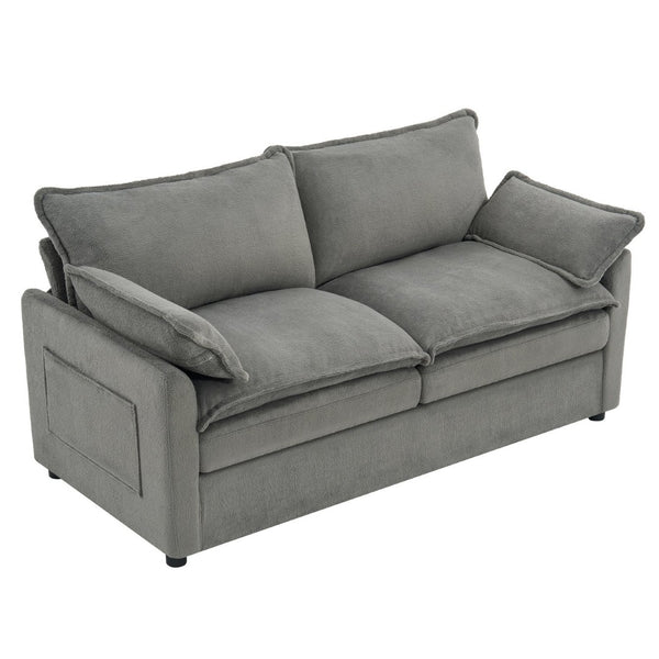 English Elm Modern Plush Faux Fur Loveseat with Pocket Spring Cushions and Armrest Storage Pockets Grey N719P433667E