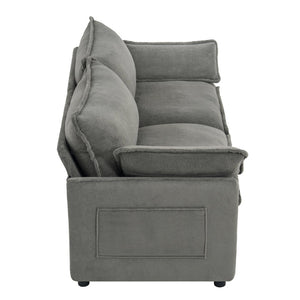 English Elm Modern Plush Faux Fur Loveseat with Pocket Spring Cushions and Armrest Storage Pockets Grey N719P433667E
