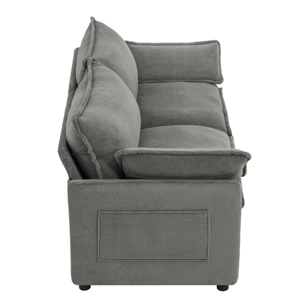 English Elm Modern Plush Faux Fur Loveseat with Pocket Spring Cushions and Armrest Storage Pockets Grey N719P433667E