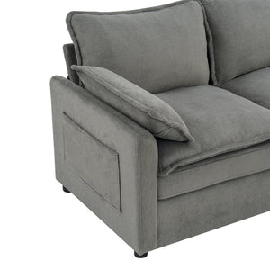 English Elm Modern Plush Faux Fur Loveseat with Pocket Spring Cushions and Armrest Storage Pockets Grey N719P433667E