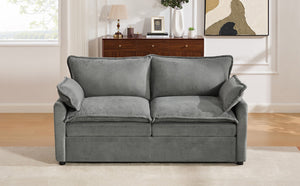 English Elm Modern Plush Faux Fur Loveseat with Pocket Spring Cushions and Armrest Storage Pockets Grey N719P433667E