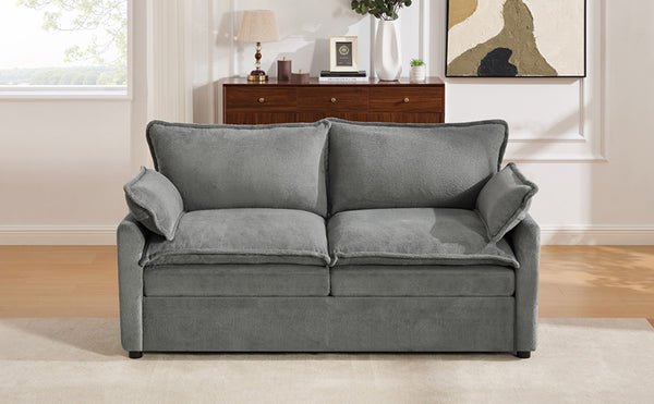 English Elm Modern Plush Faux Fur Loveseat with Pocket Spring Cushions and Armrest Storage Pockets Grey N719P433667E
