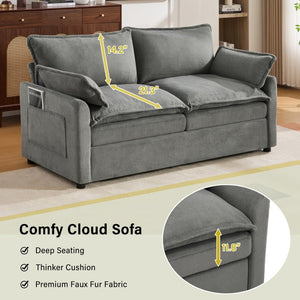 English Elm Modern Plush Faux Fur Loveseat with Pocket Spring Cushions and Armrest Storage Pockets Grey N719P433667E