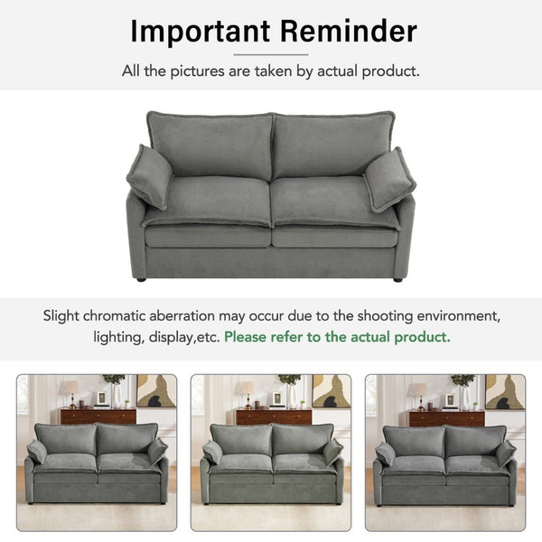 English Elm Modern Plush Faux Fur Loveseat with Pocket Spring Cushions and Armrest Storage Pockets Grey N719P433667E