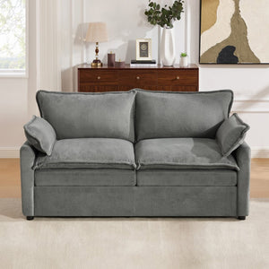 English Elm Modern Plush Faux Fur Loveseat with Pocket Spring Cushions and Armrest Storage Pockets Grey N719P433667E