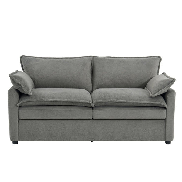 English Elm Modern Plush Faux Fur Loveseat with Pocket Spring Cushions and Armrest Storage Pockets Grey N719P433667E