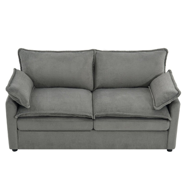 English Elm Modern Plush Faux Fur Loveseat with Pocket Spring Cushions and Armrest Storage Pockets Grey N719P433667E