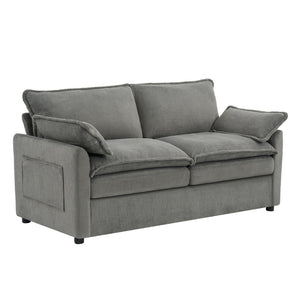 English Elm Modern Plush Faux Fur Loveseat with Pocket Spring Cushions and Armrest Storage Pockets Grey N719P433667E