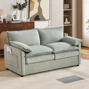English Elm Modern Plush Faux Fur Loveseat with Pocket Spring Cushions and Armrest Storage Pockets Green N719P433667F