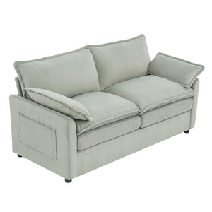 English Elm Modern Plush Faux Fur Loveseat with Pocket Spring Cushions and Armrest Storage Pockets Green N719P433667F