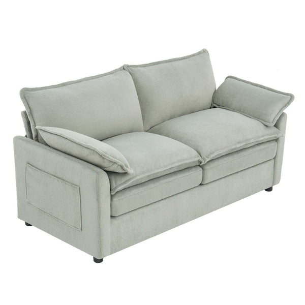 English Elm Modern Plush Faux Fur Loveseat with Pocket Spring Cushions and Armrest Storage Pockets Green N719P433667F