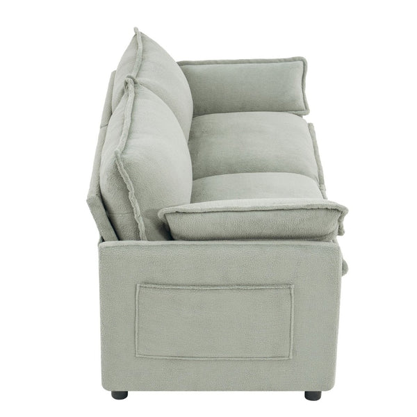 English Elm Modern Plush Faux Fur Loveseat with Pocket Spring Cushions and Armrest Storage Pockets Green N719P433667F