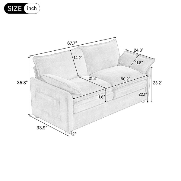 English Elm Modern Plush Faux Fur Loveseat with Pocket Spring Cushions and Armrest Storage Pockets Green N719P433667F