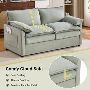 English Elm Modern Plush Faux Fur Loveseat with Pocket Spring Cushions and Armrest Storage Pockets Green N719P433667F
