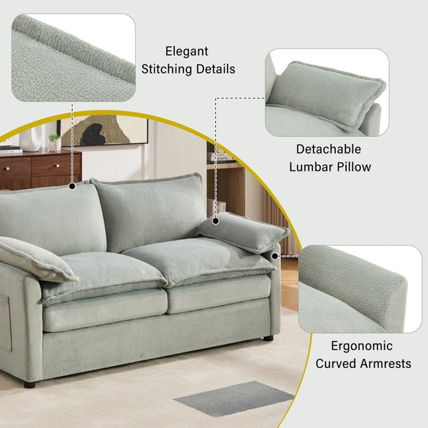 English Elm Modern Plush Faux Fur Loveseat with Pocket Spring Cushions and Armrest Storage Pockets Green N719P433667F