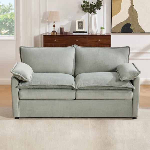 English Elm Modern Plush Faux Fur Loveseat with Pocket Spring Cushions and Armrest Storage Pockets Green N719P433667F