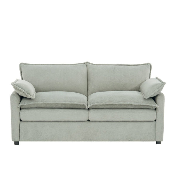 English Elm Modern Plush Faux Fur Loveseat with Pocket Spring Cushions and Armrest Storage Pockets Green N719P433667F