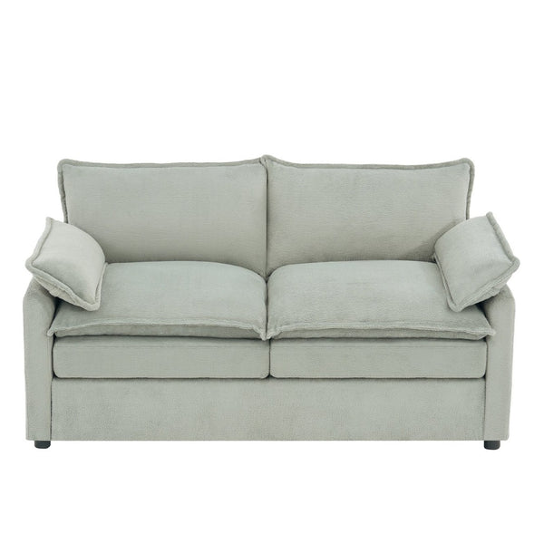 English Elm Modern Plush Faux Fur Loveseat with Pocket Spring Cushions and Armrest Storage Pockets Green N719P433667F