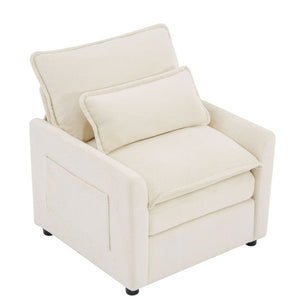 English Elm Modern Plush Faux Fur Armchair with Pocket Spring Cushion and Built-in Storage Pockets Beige N719P433668A