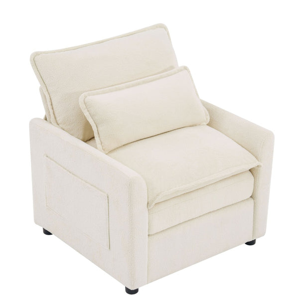 English Elm Modern Plush Faux Fur Armchair with Pocket Spring Cushion and Built-in Storage Pockets Beige N719P433668A