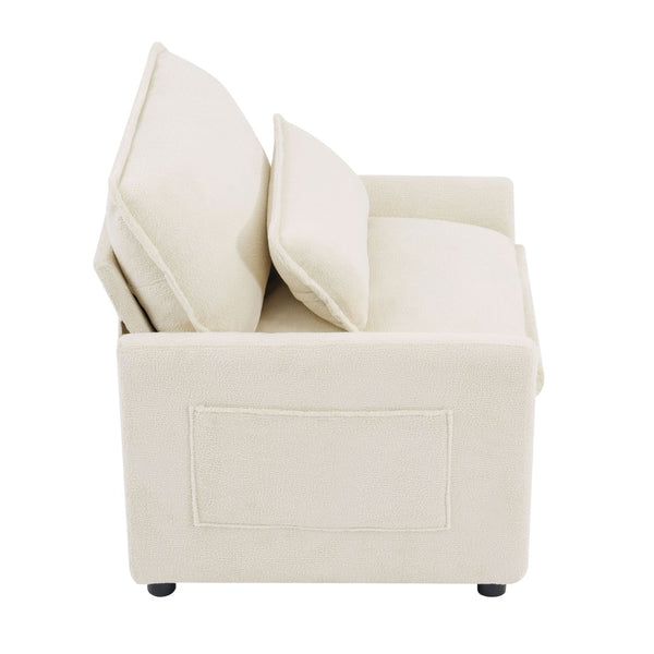 English Elm Modern Plush Faux Fur Armchair with Pocket Spring Cushion and Built-in Storage Pockets Beige N719P433668A