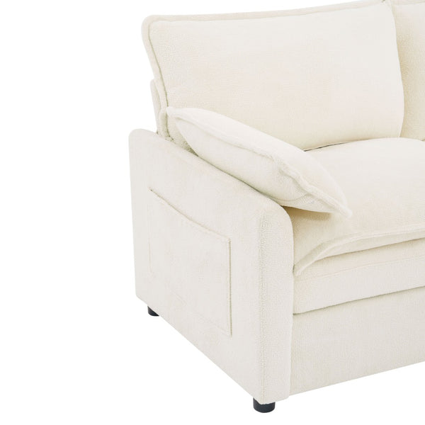 English Elm Modern Plush Faux Fur Armchair with Pocket Spring Cushion and Built-in Storage Pockets Beige N719P433668A
