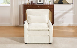 English Elm Modern Plush Faux Fur Armchair with Pocket Spring Cushion and Built-in Storage Pockets Beige N719P433668A