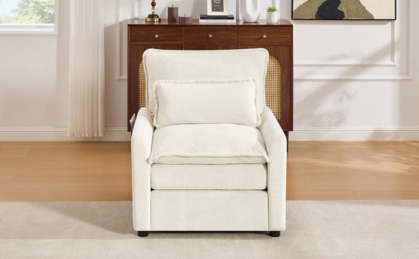 English Elm Modern Plush Faux Fur Armchair with Pocket Spring Cushion and Built-in Storage Pockets Beige N719P433668A