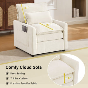 English Elm Modern Plush Faux Fur Armchair with Pocket Spring Cushion and Built-in Storage Pockets Beige N719P433668A